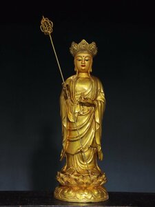 ◆古寳堂◆清 銅製 塗金 地藏王菩薩像 仏教古美術 供養品 極細工 古置物 古擺件 中国古美術 時代物 古董品