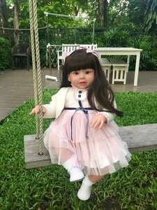 トドラー人形 プリンセスドール リボーンドール 抱き人形 約70cm 衣装付き 黒髪ロングヘア 選べるアイカラー 女の子