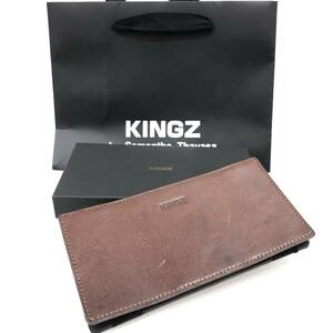 (OT2101)【 美品 】KINGZ by Samantha Thavasa ロングトリックウォレット 長財布 ダークブラウン 牛革【 箱・保証書有 】サマンサ キングス