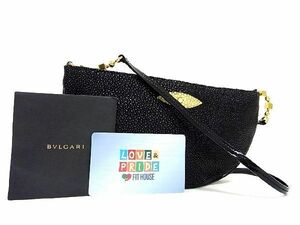 1円 ■極上■本物■新品■未使用■ BVLGARI ブルガリ スティングレイ エイ革 ワンショルダーバッグ ミニバッグ 肩掛け ブラック系 EA2238