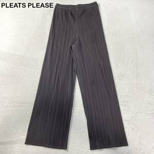 ☆極美品☆ PLEATS PLEASE 伸縮　ワイドパンツ　カジュアルパンツ　グレー　レディース　3号