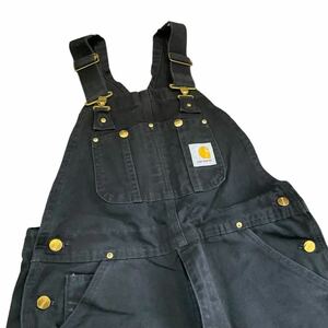 90s USA製 Carhartt ダブルニー オーバーオール W32 L32 ブラック ペインター ワーク ダック地 ワークパンツ カーハート ヴィンテージ