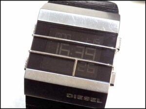 稼働品 DIESEL/ディーゼル◆DZ-7069◆デジタル レザーベルト メンズ腕時計 電池交換済み ブラック 本体のみ