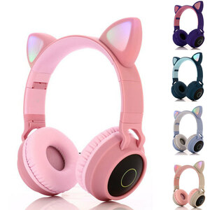 猫耳ヘッドホン 子供用 ヘッドホン Bluetooth5.0 LED付き ワイヤレス マイク内蔵 折り畳み式 音量制御 iPhone/iPad/スマホ/ノートパソコン