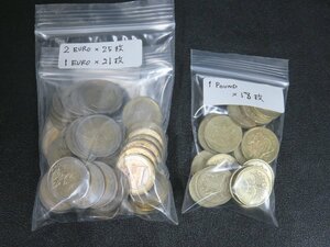115APR27【横浜古物】外国コイン　2ユーロx25枚。1ユーロx21枚。1ポンドx17枚。・・・合計63枚