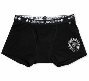 新品 CHROME HEARTS クロムハーツ ショートボクサーパンツ L 黒x白 シューホースロゴ トランクス ショーツ 下着 22k 財布 リング デニム