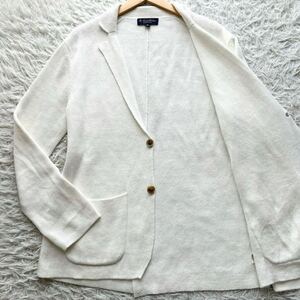 極美品/XL相当◎ブルックスブラザーズ リネン BROOKS BROTHERS ニット テーラードジャケット アンコン ホワイト ストレッチ◎ ITALIAN YARN