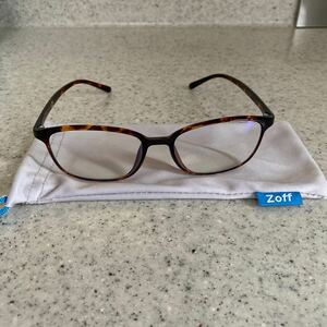 zoff ゾフ ブルーライトカットグラス　べっこう調　セルフレーム メガネ袋付き/ブルーライトカット アイウェア/メガネ 眼鏡/ブラウン
