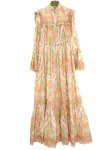 未使用品 グッチ GUCCI フローラル プリント コットン モスリン ワンピース 2022SS ピンク 40 レース Floral print cotton muslin dress