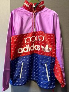 新同未使　GUCCI×adidas グッチ　コラボ　アディダス　アセテートジャケット　ハーフジップ　長袖　ピンク　レッド　52 トレフォイル