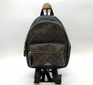 美品 COACH コーチ F58315 シグネチャー リュックサック バックパック ブラウン×ブラック レザー レディース