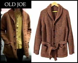 送無 名作 OLD JOE オールドジョー 13AW 30s 極太 畦編み ショールカラー ベルテッド シェイカー カウチン ウール ニット コート ガウン 38