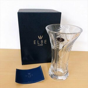 344*ELBE crystal エルベ クリスタル ガラス 花瓶 フラワーベース 未使用品