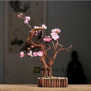 茶道 瞑想 風水梅 生け花 造花 盆栽 置物 和風 手作り 木製 工芸品 リアル インテリア