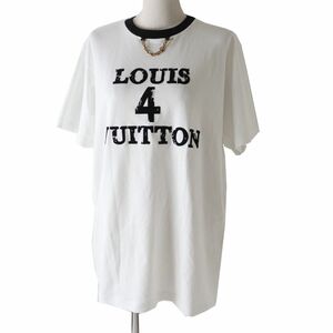 極美◎正規品 23AW 伊製 LOUIS VUITTON ルイヴィトン Louis 4 Vuitton Tシャツ チェーン付 レディース ホワイト×ブラック ゴールド金具 M