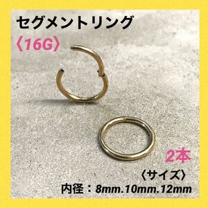 2本　ゴールド　セグメントリング　16G内径10mm ボディピアス