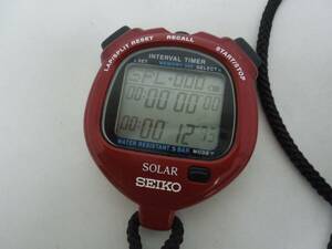 ‡0549 SEIKO ソーラーパワー ストップウォッチ S062-00A0 レッド スタンダード デジタル 簡易動作確認済