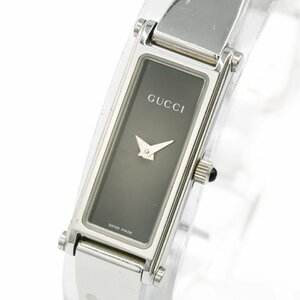 1円 稼働 GUCCI グッチ 1500L バングルウォッチ QZ クオーツ 黒文字盤 シルバー SS レディース 腕時計 スクエア ブランド 361220240514