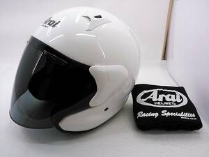 【送料無料】美品 Arai アライ MZ-F GLASS WHITE グラスホワイト Lサイズ スモークシールド付き ジェットヘルメット