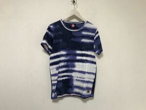 本物ポールスミスPAULSMITHコットン後染め柄半袖TシャツメンズアメカジサーフミリタリービジネスM青ブルー白日本製