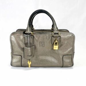 ロエベ LOEWE アマソナ28 ハンドバッグ　ミニボストン　アナグラム　シルバー　ブロンズ　パドロック