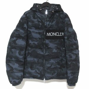 美品 MONCLER モンクレール AITON アイトン カモフラ柄 ナイロン ジップアップ フーディー ダウンジャケット 希少サイズ 5 ネイビー