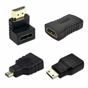 HDMI変換アダプタ コネクター 4種類セット HDMIケーブルコネクタアダプターキット HDMI 接続 変換 延長 コネクター 90度L型 m