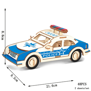 木製 3D 立体パズル パトカー 模型 キット Police Car ウッド パズル 趣味 大人 知育 玩具 インテリア 装飾