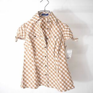 3-SJ016【未使用】バーバリー ブルーレーベル Burberry BLUE LABEL 半袖 ブラウス ベージュホワイト ギンガムチェック 36 レディース