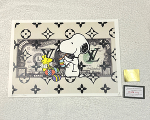 世界限定100枚 DEATH NYC スヌーピー SNOOPY ヴィトン LOUISVUITTON 紙幣 ポップアート PEANUTS アートポスター 現代アート KAWS Banksy