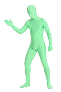 ツルツルニット 全身タイツ 　６頭ファスナー 全身を覆うタイプ　うす緑色　男性着用可　（豊富な6サイズ）