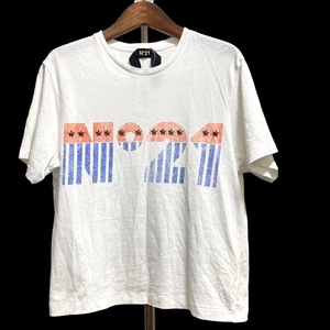 #snc ヌメロヴェントゥーノ N°21 Tシャツ カットソー S 白 スタッズ ロゴプリント 星 半袖 レディース [768733]