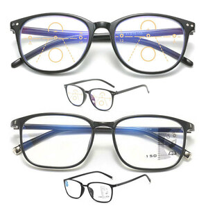 +2.5 遠近両用メガネ 2本セット ブルーライトカット老眼鏡 シニアリーディンググラス 男女兼用 ボストン スクエア クロスケース付 送料無料