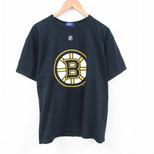 XL/古着 リーボック REEBOK 半袖 ブランド Tシャツ メンズ NHL ボストンブルーインズ マークサバール 91 コットン クルーネック 黒 ブ