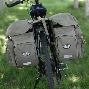 CJM727★2 in 1 自転車 バッグ 自転車 リアバッグ 防水 50L 自転車用 サイドバッグ 大型 レインカバー付き パニアバッグ　グレー