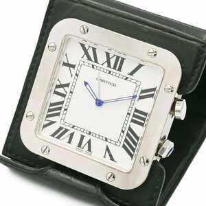 1円 稼働 美品 Cartier カルティエ サントス トラベルクロック W0100042 置時計 2750 QZ クオーツ アラーム 白文字盤 腕時計 329520240430