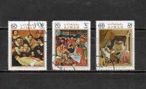 209135 アラブ休戦土候国 アジュマーン 1971年 社会福祉 西洋絵画 (2) 50Dh、70Dh、85Dh 3種完揃 使用済