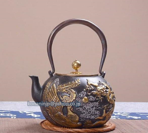 希少品☆ 1.3L 茶壺 手彫り鉄壺 鉄やかん 鉄分補給 未塗装鉄器 茶道具 