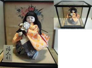 古い 福人形 木製 ガラスケース入り 前扉式 市松人形 わらべ人形 日本人形 工芸品 置物 飾り物 レトロ