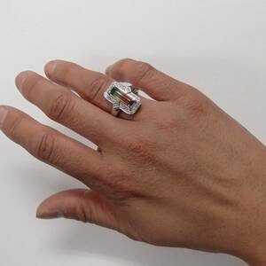 13.5号 pt900 バイカラー トルマリン 2.30ct ダイヤ 0.12ct リング　プラチナ　指輪 ダイヤモンド
