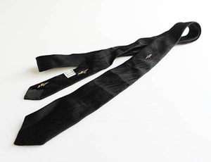 ★50s 刺繍入り ナロー レーヨン混 ネクタイ 黒★ビンテージ ロカビリー ブラック かすり柄 絣