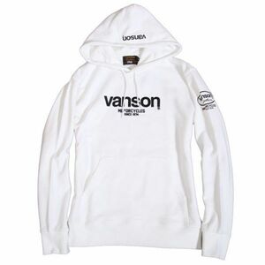 当店別注 VANSON 定番ロゴ プルオーバーパーカー スタンダードサイズ ACVA-901 ホワイト S　バンソン ハーレー 刺繍