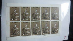 未使用切手　 切手趣味週間 1962年 花下遊楽(狩野長信) 10円10枚シート　シミあり