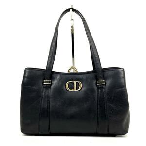 【美品】Christian Dior ディオール ハンドバッグ CD金具 がま口 ゴールド金具 ミニトート レザー 黒 ブラック フォーマル 男女兼用