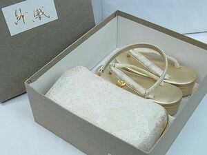 平和屋1■和装小物　バッグ・草履セット　紗織　正倉院花文　金銀糸　草履サイズ：Ｍ　逸品　CAAC7420ju