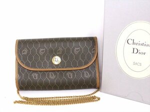 良品☆Christian Dior【ディオール】チェーンミニクラッチ☆ショルダー☆グレー×茶☆ゴールド金具☆レディース☆フォーマル☆ヴィンテージ