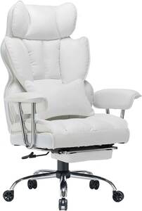 新品　SKYE ゲーミングチェア 座り心地最高 デスクチェア オフィスチェア 椅子 テレワーク 社長椅子 伸縮可能のオットマン (ホワイト)