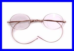 ●極上品 激レア 旧家 戦前 100年前 アンティーク フルリム金 K9金 つる巻きメガネ 丸眼鏡めがね 9K ゴールド スポーツ ヴィンテージ Z2442