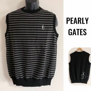 PEARLY GATES /パーリーゲイツ /メンズ5 ニットベスト ボーダー柄 ロゴ刺繍 コットンニット ゴルフ スポーツ