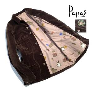 最高級 定価8万超 Papas パパス コーデュロイジャケット 48 (M) メンズ【ロゴ刺繍ワッペン】カバーオール コート 裏地総柄 日本製 刻印釦